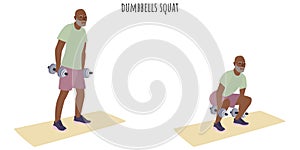 Senior man doing dumbbell squat exercise