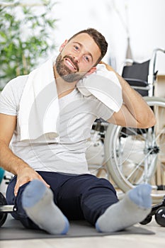 senior man doing exercise at home