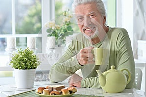 Senior man drinking tea