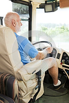 Senior Man Drives Motor Home