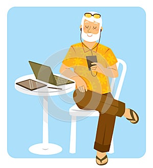 Senior man with electronic devices