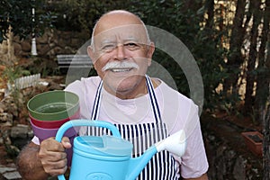 Senior man enjoying gardening outdoors