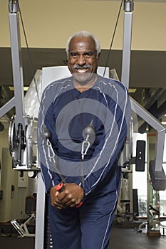 Senior Man With Exercise Stretch Band