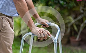 Senior man exercise walking in backyard