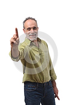 Senior man with finger in the shape of number