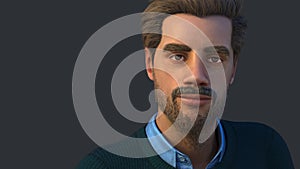 Senior man forty years old with beard on gray background studio portrait 3D illustration