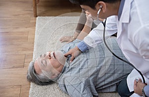 Senior man have chest pain or heart attack at home