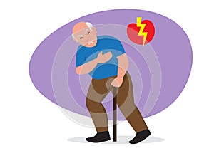 Senior man having a heart attack Elderly people with chest pain vector illustration