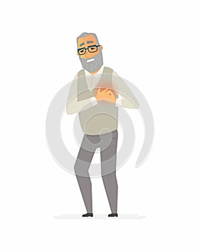 Senior man with a heartache - cartoon people characters isolated illustration