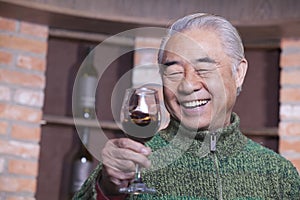 Senior Man Holding Wineglass, Portrait