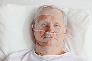 Senior Man in Hospital Bed Above View