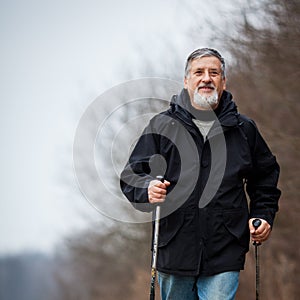 Senior man nordic walking