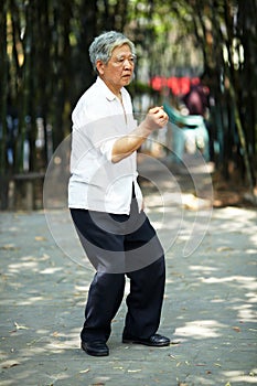 Senior man play taiji boxing