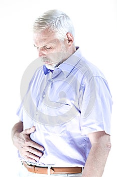 Senior man portrait suffer stomachache photo