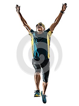 Senior man running runner jogger jogging silhouette isolated wh