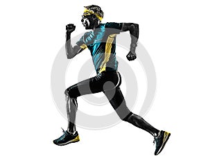 Senior man running runner jogger jogging silhouette isolated white background