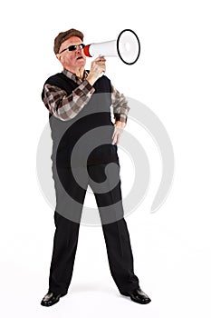 Senior Man Shouting Through Megaphone