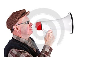 Senior Man Shouting Through Megaphone