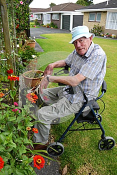 Senior man: sitting gardening