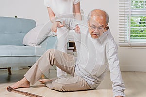 Senior man slip and fall, Elderly people with accident