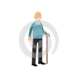 Senior man standing with cane, pensioner people leisure and activity vector Illustration