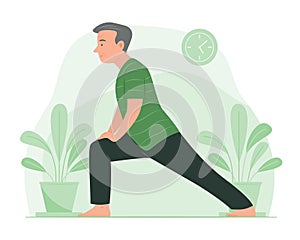 Senior Man Stretching Leg for Yoga Exercise at Home