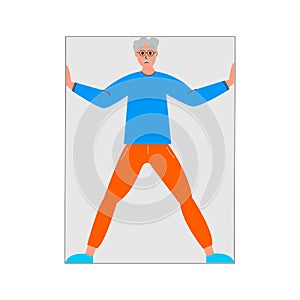 Senior Man suffering from claustrophobia, human fear concept vector Illustration on a white background.