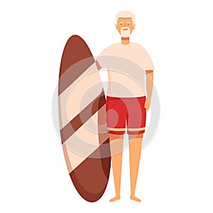 Senior man with surf bord icon cartoon vector. Sport surfing photo