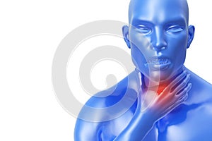 Senior man with throat or neck pain irritation. 3d illustration