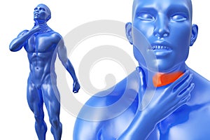 Senior man with throat or neck pain irritation. 3d illustration