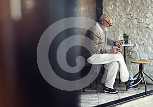 Senior Man Using Smart Phone Connection Concept