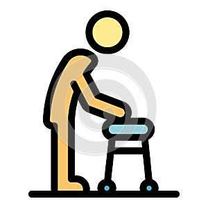 Senior man walker icon color outline vector