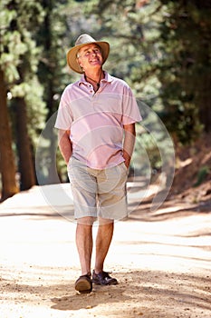 Senior man on walking along a country lane