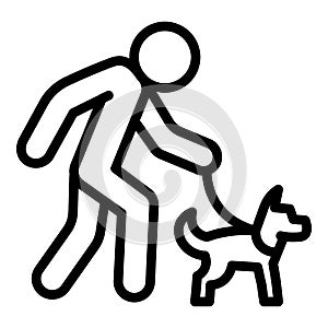 Senior man walking dog icon, outline style