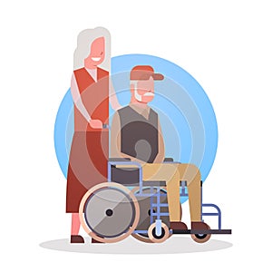Senior Man On Wheel Chair And Woman Couple Grandmother And Grandfathr Gray Hair Icon