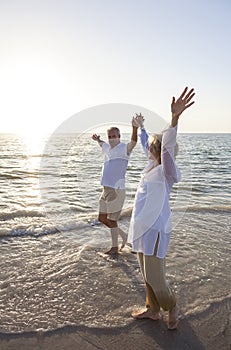 Senior Man & Woman Couple Sunset on Beach