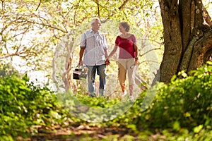 Senior Man Woman Old Couple Doing Picnic