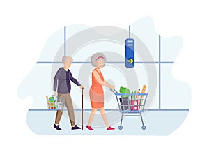 Senior man and woman shopping in grocery store