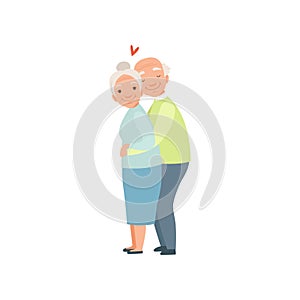 Senior man and woman warmly hugging, elderly romantic couple in love vector Illustration on a white background