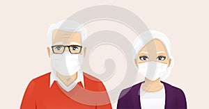 Senior man and woman wearing protective mask