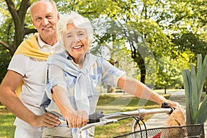 Senior marriage cycling together