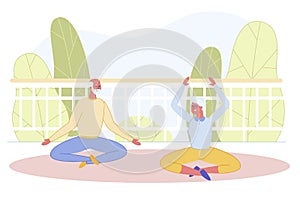 Senior Married Couple Doing Yoga at Home Terrace