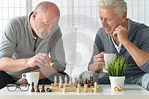 Senior men playing chess