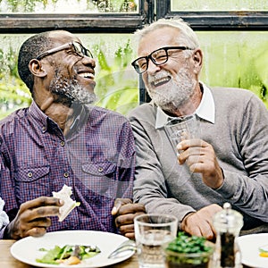 Senior Men Relax Lifestyle Dining Concept