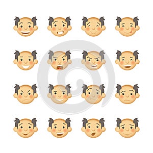 Senior men with rosy cheeks. Vector avatars and emoticons set.