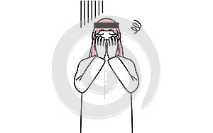 Senior Muslim Man covering his face in depression