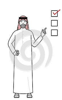 Senior Muslim Man pointing to a checklist