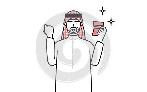 Senior Muslim Man who is pleased to see a bankbook