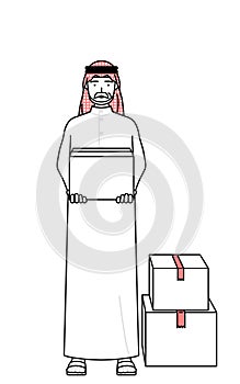 Senior Muslim Man working to carry cardboard boxes