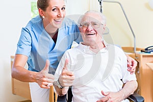 Senior and old age nurse recommending nursing home